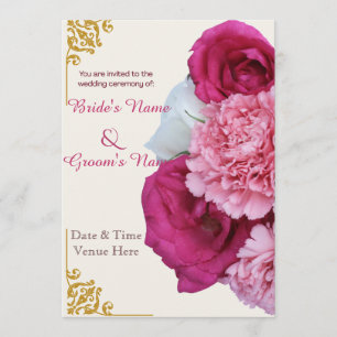 Luxury Gold & Hot Pink Floral Wedding Invitation