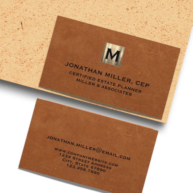 Luxury Gold Initial Logo Sable Leather Business Card (Creator Uploaded)