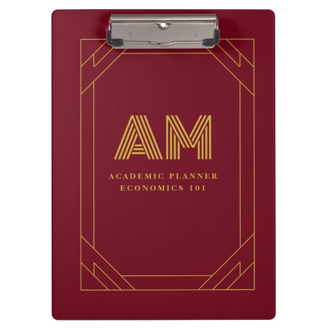 Luxury Gold Initial Monogram Burgundy Red Clipboard (Front)