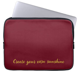Luxury Gold Initial Monogram Burgundy Red Laptop Sleeve