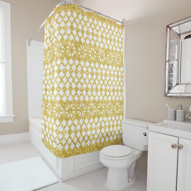 Luxury Gold Lace on White Shower Curtain (In Situ)