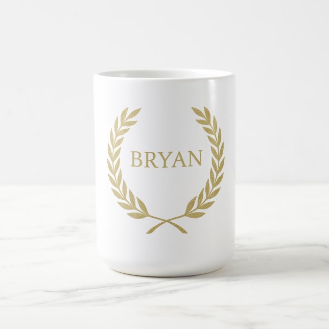 Luxury Gold Laurel Wreath Monogram Coffee Mug (Center)