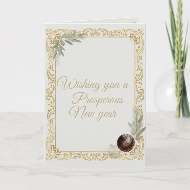 Luxury Gold Leaf & Pine Elegant New Year Folded Gr Card (Front)