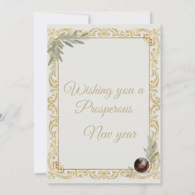 Luxury Gold Leaf & Pine Elegant New Year Greeting  Invitation (Front)