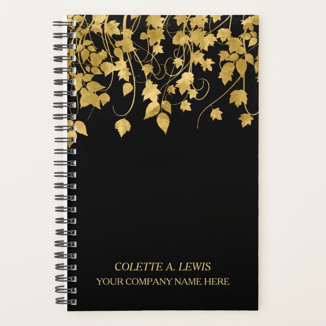 Luxury Gold Leaves on Black Planner (Front)