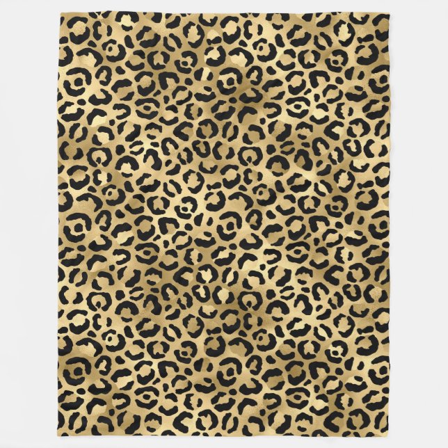 Luxury Gold Leopard Print-Cosy Glam Animal Pattern Fleece Blanket (Front)
