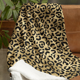 Luxury Gold Leopard Print-Cosy Glam Animal Pattern Sherpa Blanket
