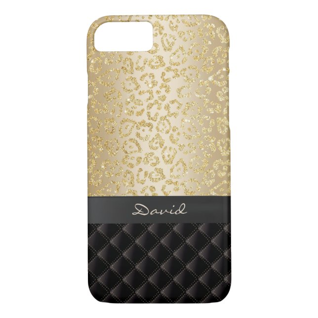 Luxury Gold Leopard Print Custom Name Case-Mate iPhone Case (Back)