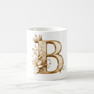 Luxury Gold Letter B Monogram with Crown & Lily Fl Coffee Mug