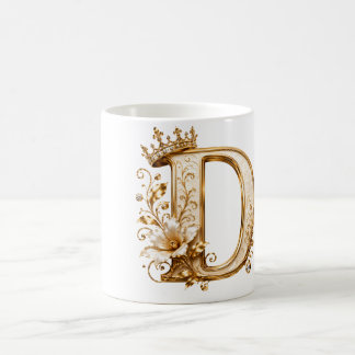 Luxury Gold Letter D Monogram with Crown & Lily Fl Coffee Mug