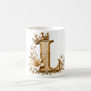 Luxury Gold Letter L Monogram with Crown & Lily Fl Coffee Mug