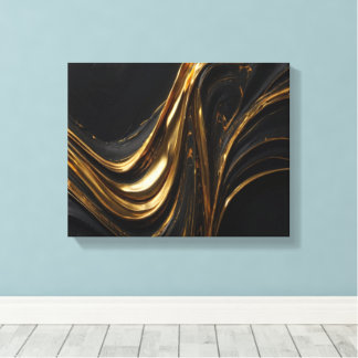 Luxury Gold Line Canvas | Abstract Black Gold Wall