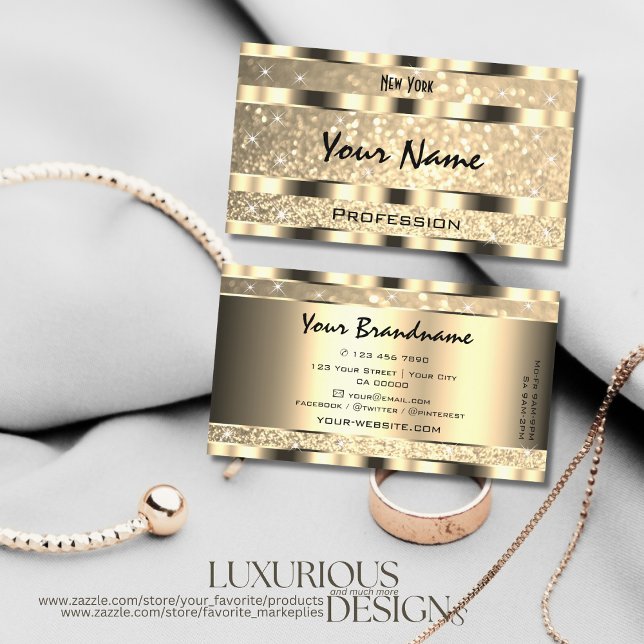 Luxury Gold Luminous Glitter Stars Ornate Golden Business Card (Creator Uploaded)