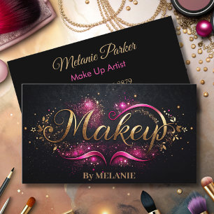 Luxury gold Makeup Pink Trendy Elegant Black Business Card