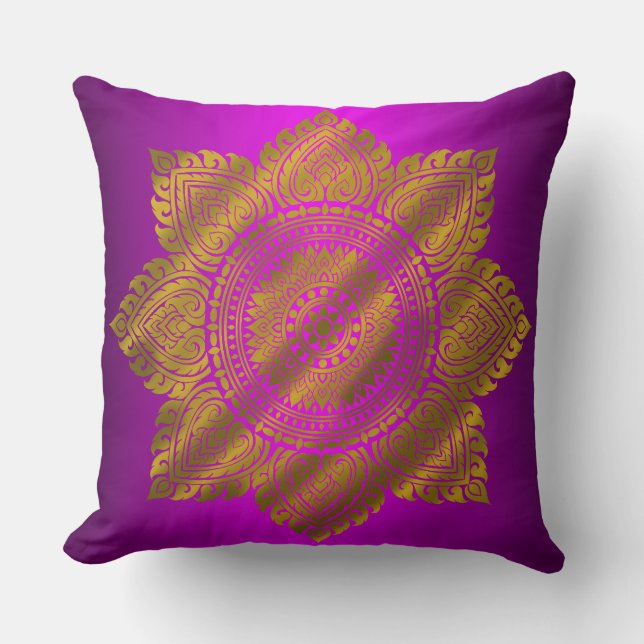 Luxury Gold Mandala Purple Throw Pillow (Front)