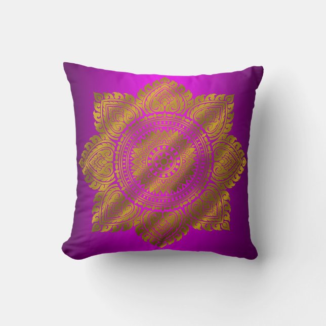 Luxury Gold Mandala Purple Throw Pillow (Front)