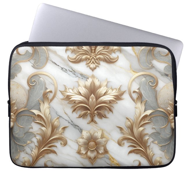 Luxury Gold & Marble Laptop Sleeve (Front)