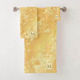 Luxury Gold Marble Monogrammed Bath Towel Set