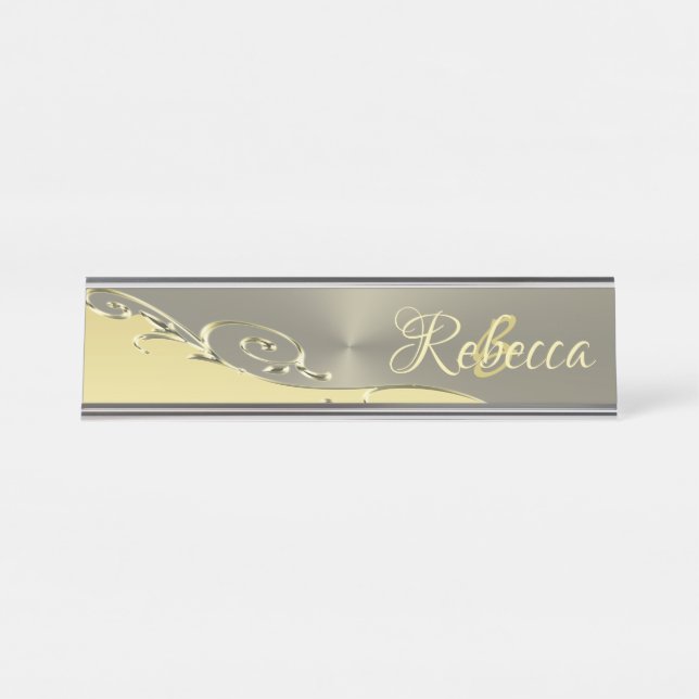 Luxury gold metal decorative on gold and silver desk name plate (Front)