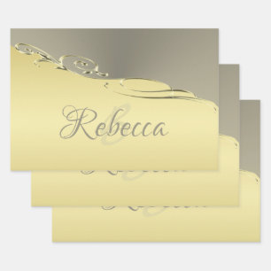 Luxury gold metal decorative on gold and silver wrapping paper sheet