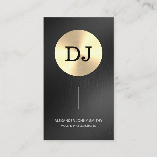 Luxury Gold Metal Faux Monogram DJ Business Card (Front)