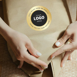 Luxury Gold Metallic Black Logo Thank You Classic Round Sticker