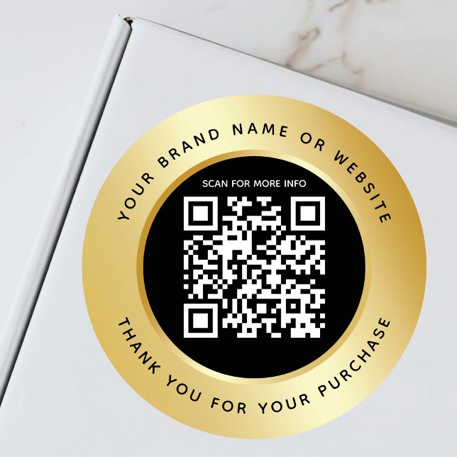 Luxury Gold Metallic Black QR Code Thank You  Classic Round Sticker (Creator Uploaded)
