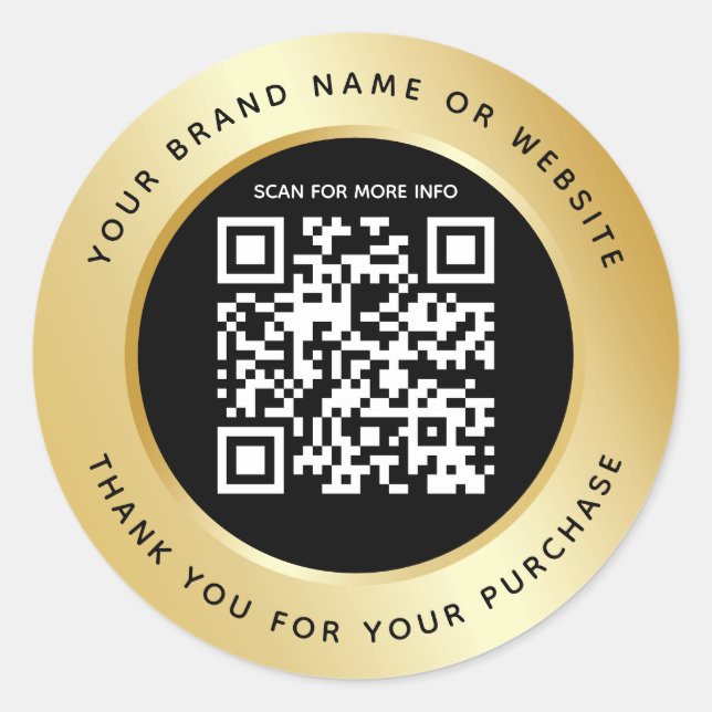Luxury Gold Metallic Black QR Code Thank You  Classic Round Sticker (Front)