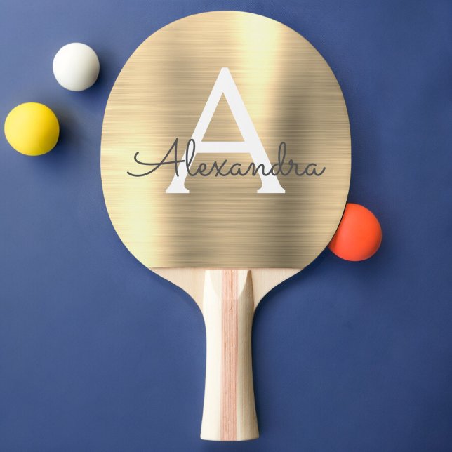 Luxury Gold Metallic Foil Monogram Name Initial Ping Pong Paddle (Creator Uploaded)