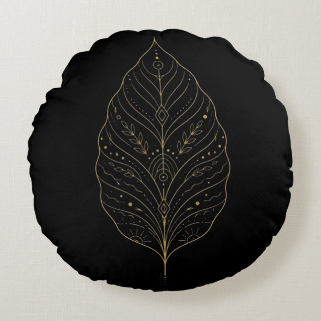Luxury Gold Minimalist Botanical Leaf Boho Pillow (Front)