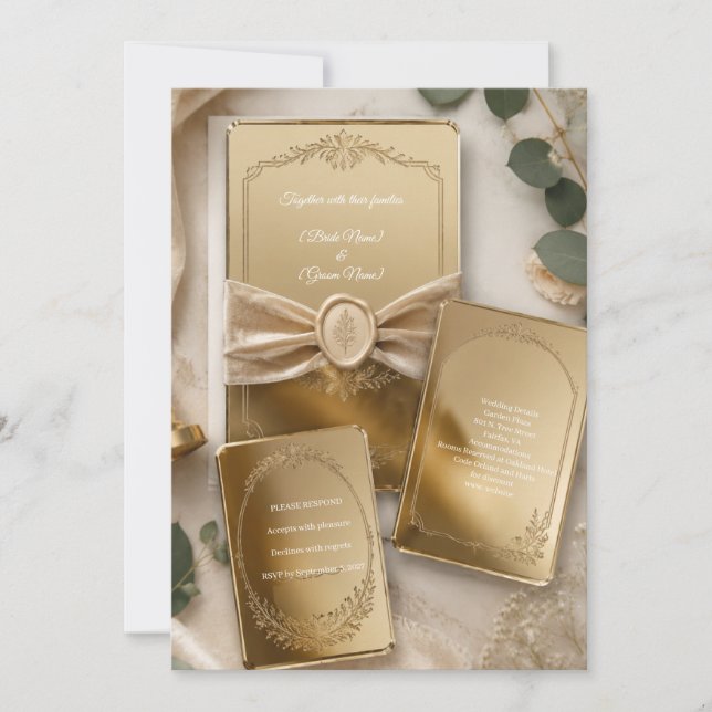 Luxury Gold Mirror Acrylic Wedding Invitation Suit (Front)