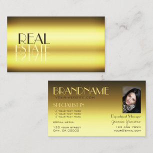 Luxury Gold Modern Chic Mirror Letters with Photo Business Card