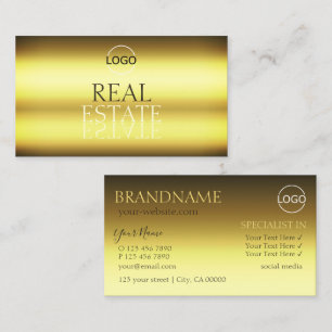 Luxury Gold Modern Mirror Font Stylish with Logo Business Card