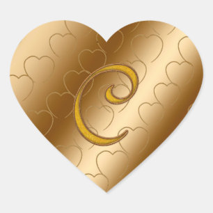 Luxury Gold Monogram C Heart Sticker
