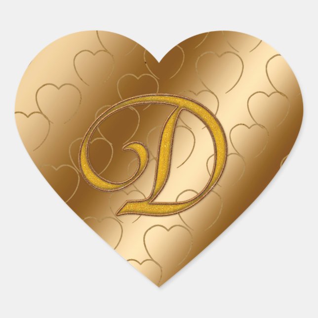 Luxury Gold Monogram D Heart Sticker (Front)
