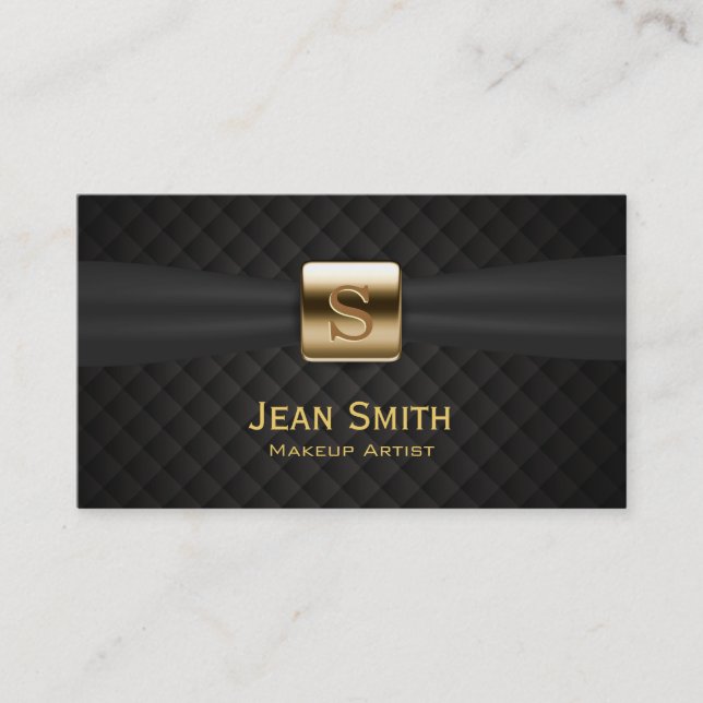 Luxury Gold Monogram Diamond Quilts Makeup Artist Business Card (Front)