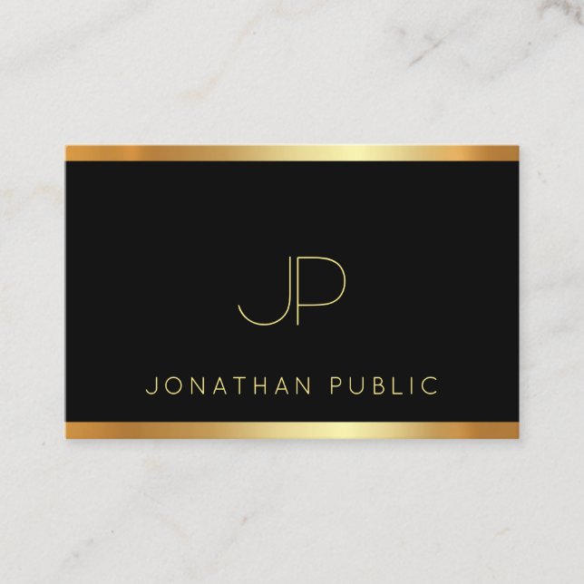 Luxury Gold Monogram Glamour Template Modern Elite Business Card (Front)