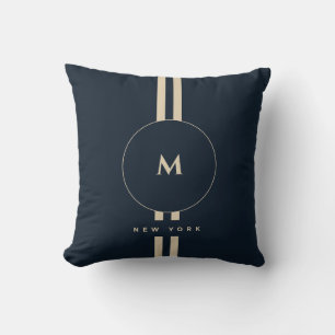 Luxury Gold Monogram Initial Midnight Navy Cushion