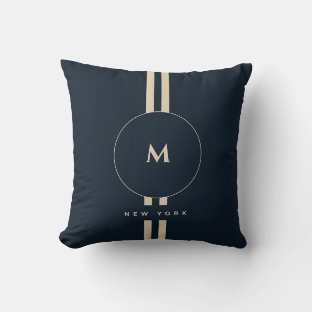 Luxury Gold Monogram Initial Midnight Navy Cushion (Front)
