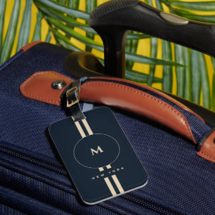 Luxury Gold Monogram Initial Midnight Navy Luggage Tag