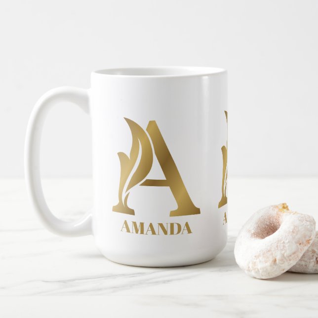 Luxury gold monogram letter A custom name Coffee Mug (With Donut)