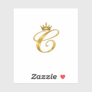 Luxury Gold Monogram Letter C Royal Crown Sticker