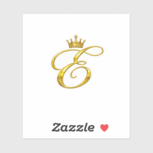 Luxury Gold Monogram Letter E Royal Crown Sticker