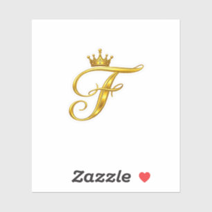 Luxury Gold Monogram Letter F Royal Crown Sticker