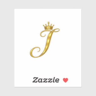 Luxury Gold Monogram Letter J Royal Crown Sticker