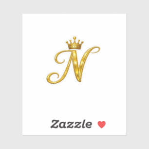 Luxury Gold Monogram Letter N Royal Crown Sticker