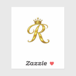Luxury Gold Monogram Letter R Royal Crown Sticker