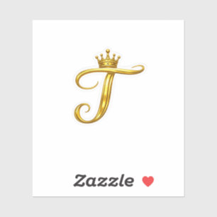 Luxury Gold Monogram Letter T Royal Crown Sticker