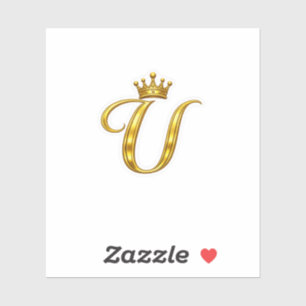Luxury Gold Monogram Letter U Royal Crown Sticker
