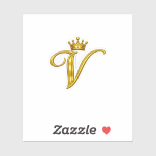 Luxury Gold Monogram Letter V Royal Crown Sticker